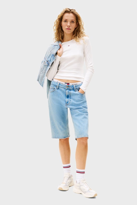 Женский белый лонгслив TJW SLIM ESSENTIAL RIB LS