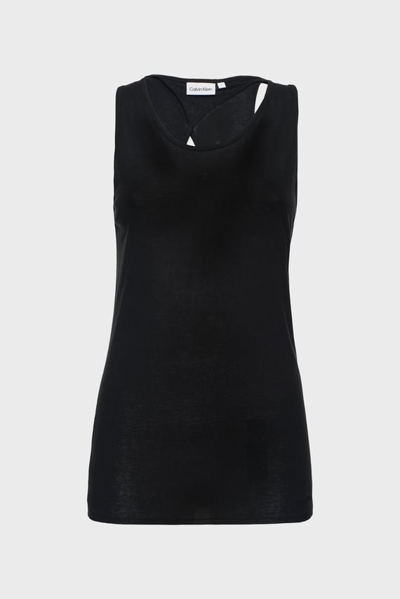 Женский черный топ SHEER CREPE JERSEY CUT OUT TANK