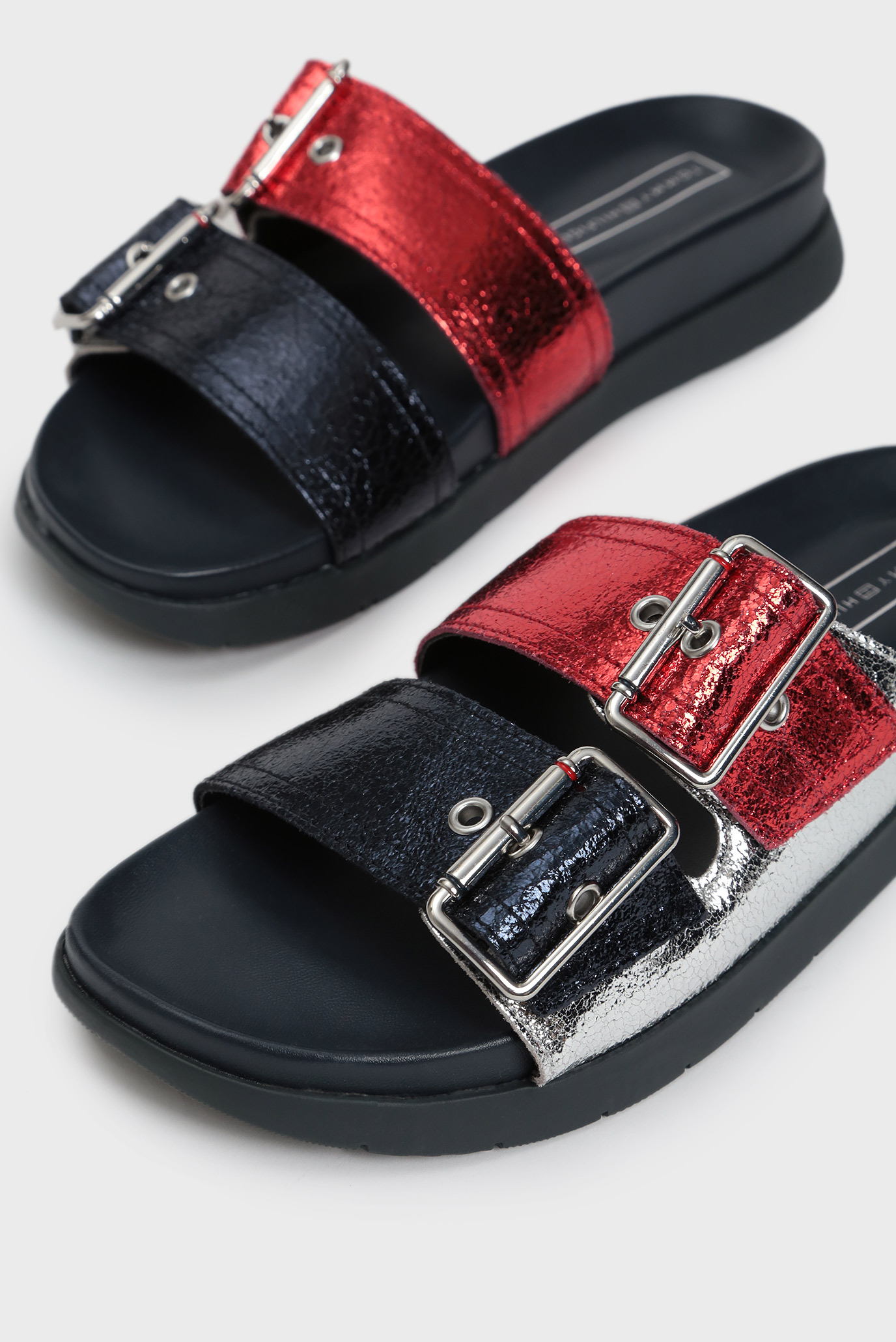 Женские кожаные слайдеры CRACKLE METALLIC 10