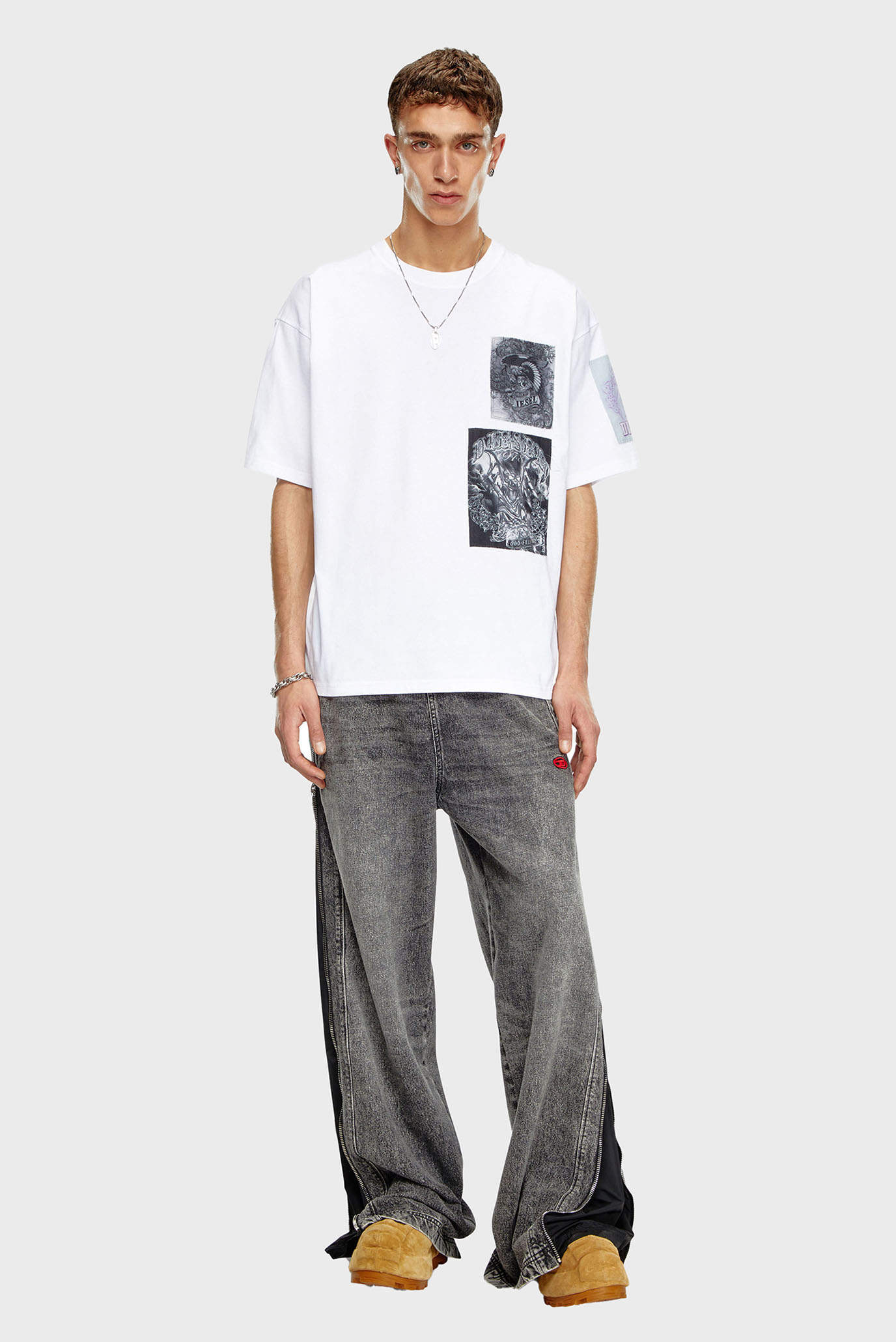 Мужская белая футболка T-BOXT-SLITS-Q09 2