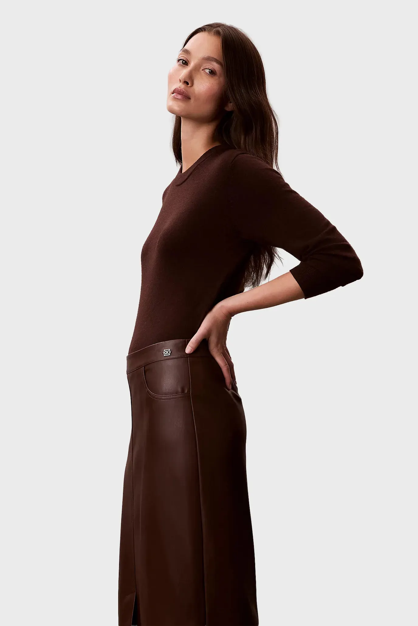 Юбка Faux Leather Midi Skirt 6