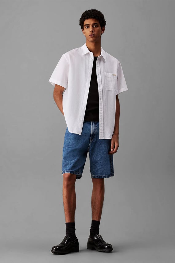 Мужская белая рубашка LINEN COTTON S S SHIRT