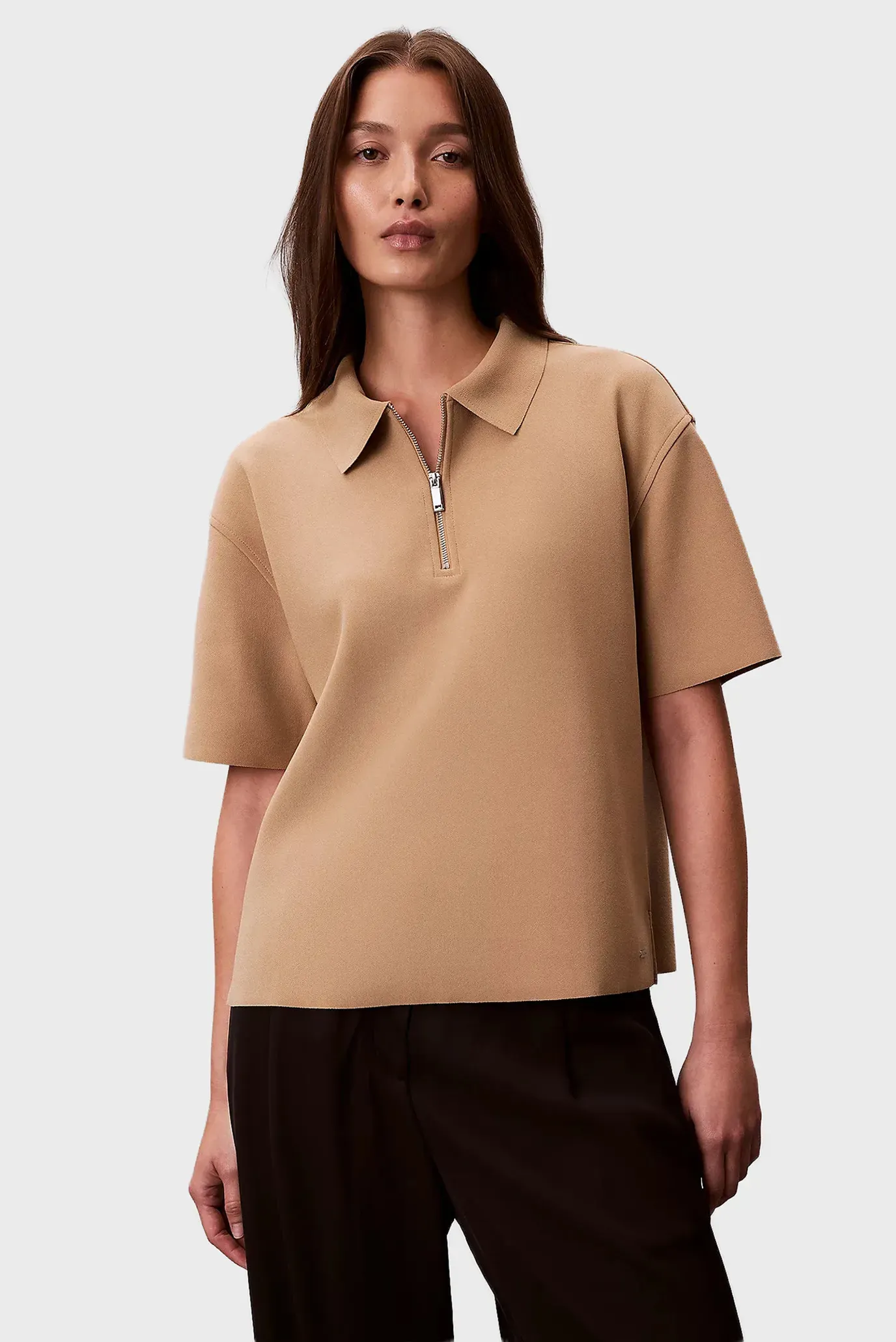 Поло SS TAILORED KNIT COLLAR ZIP TOP 1