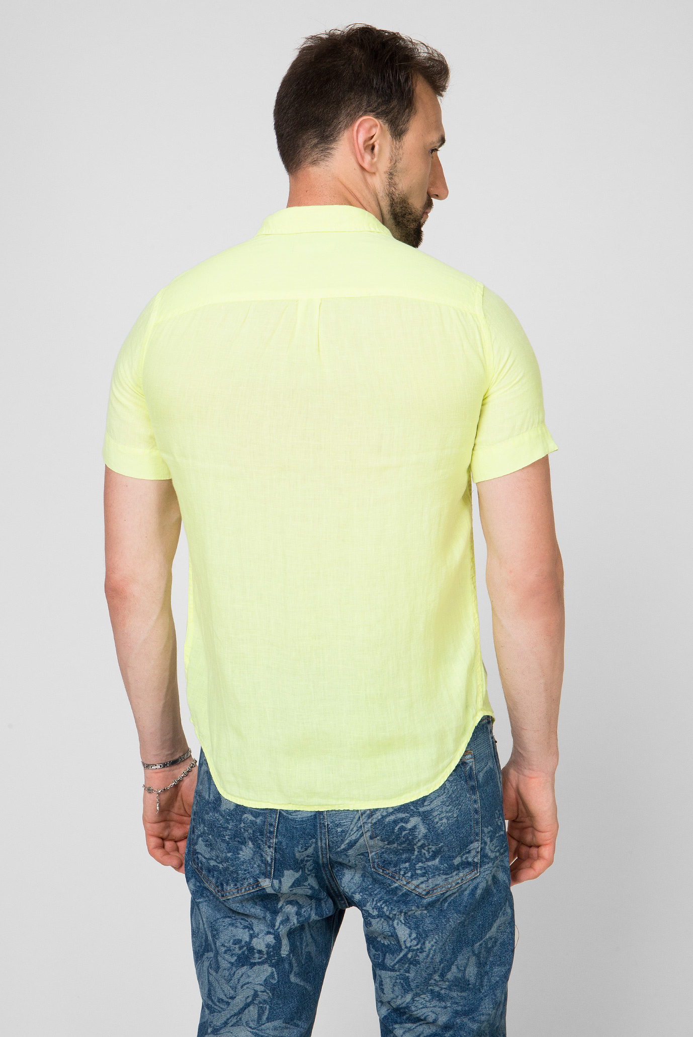 Мужская желтая льняная рубашка S-kiruma 9