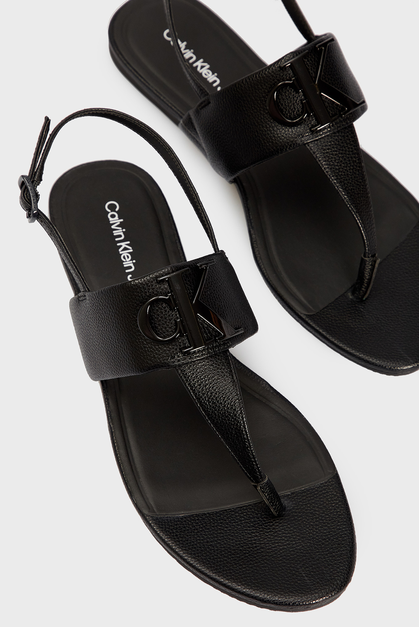 Женские черные кожаные сандалии FLAT 2