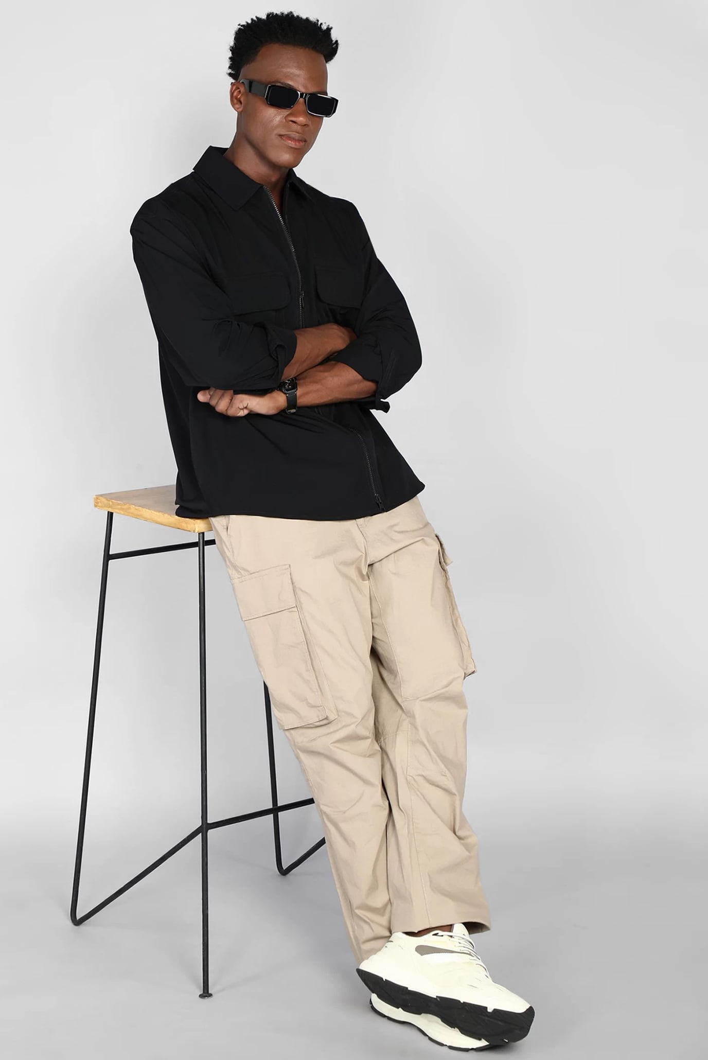 Мужская черная рубашка PREMIUM ESSENTIALS ZIP OVERSHIRT 2