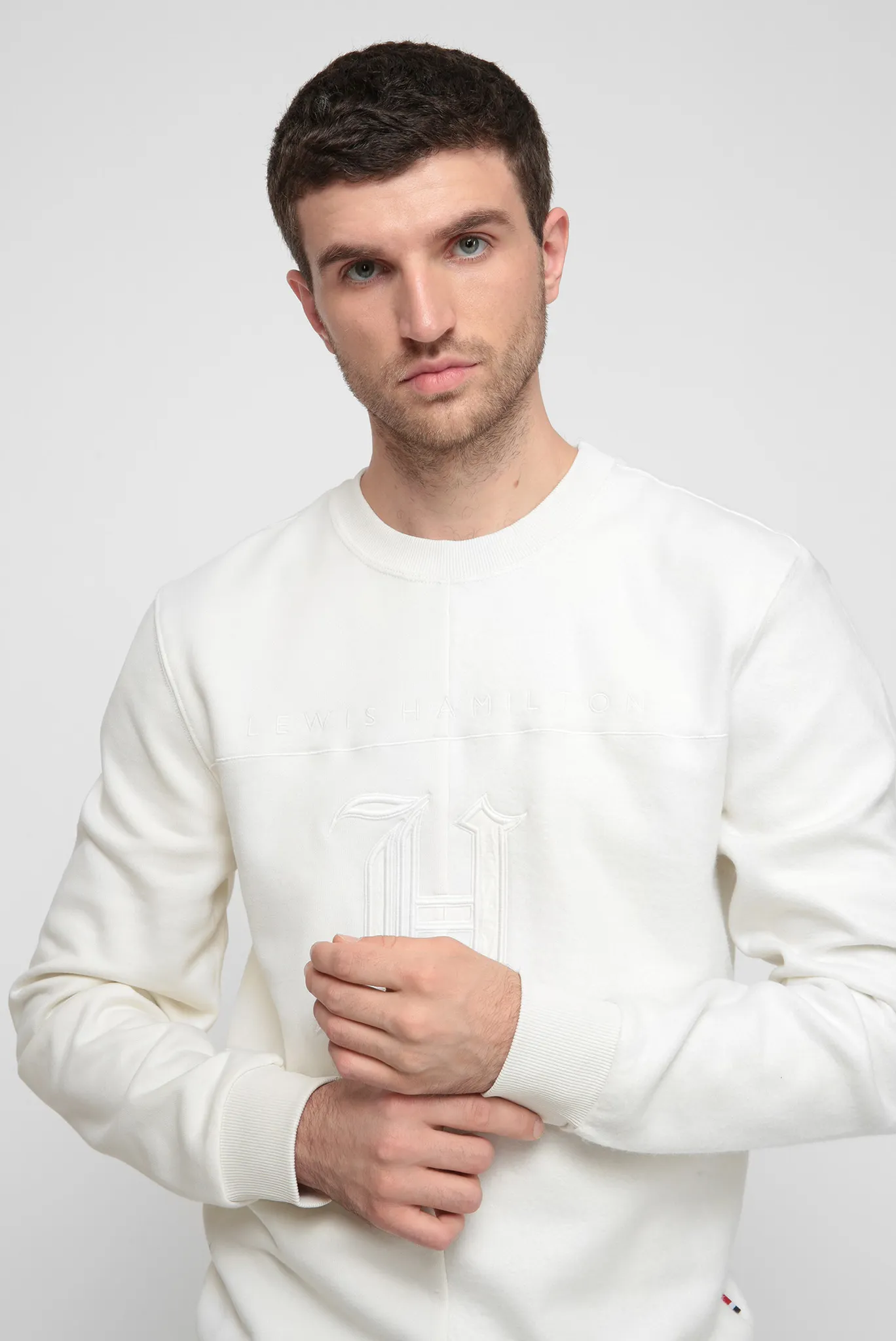 Мужской белый свитшот Lewis Hamilton TONAL FLEECE CREW NECK 5