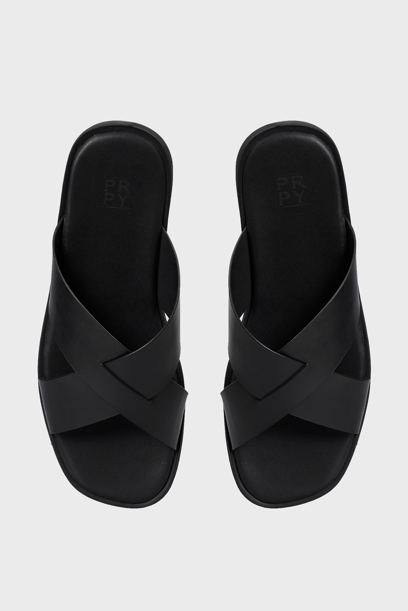 Мужские черные кожаные слайдеры 9