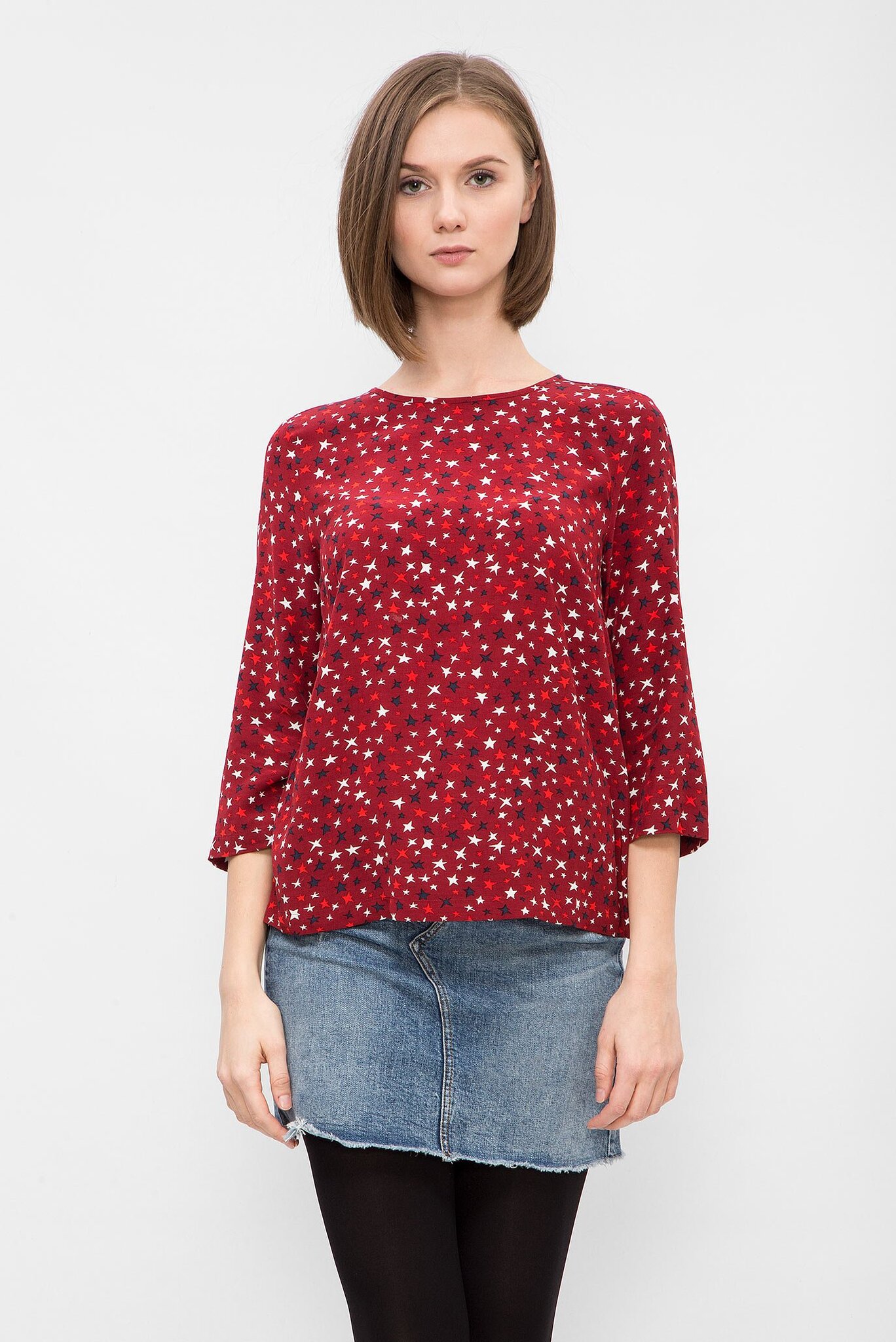 Женская бордовая блуза с принтом 1