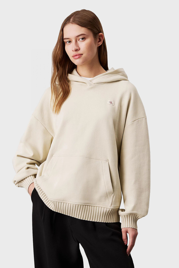 Женское бежевое худи WOVEN LABEL PEACHED Calvin Klein Jeans Женское бежевое худи WOVEN LABEL PEACHED Calvin Klein Jeans