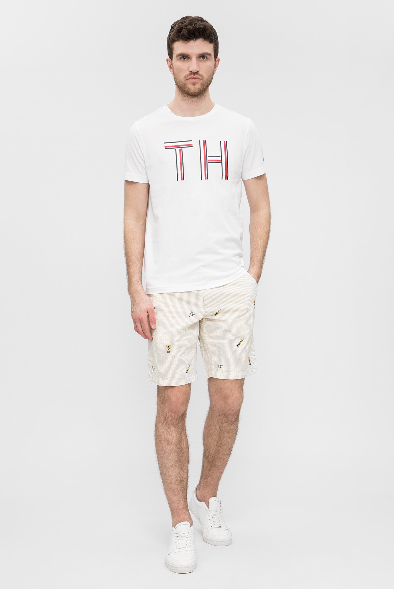 Мужская белая футболка в полоску 5