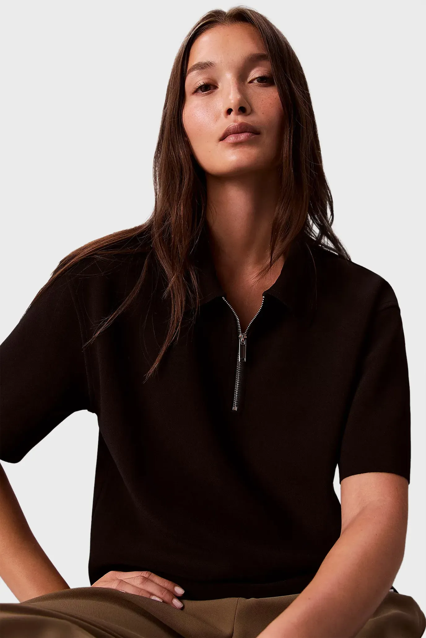 Поло SS TAILORED KNIT COLLAR ZIP TOP 5