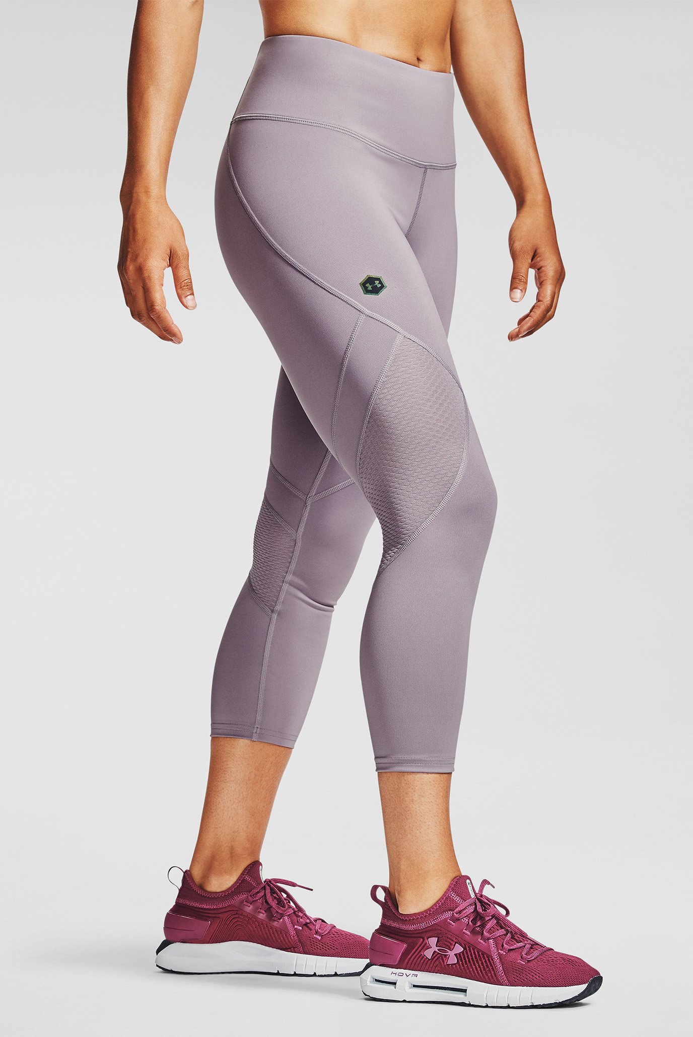 Женские розовые тайтсы UA Rush Crop 4