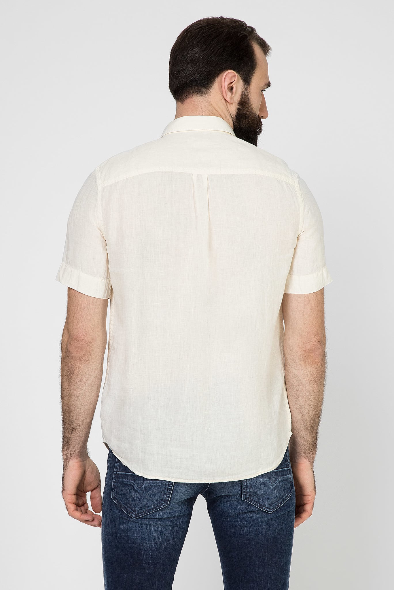 Мужская бежевая льняная рубашка S-KIRUMA 4