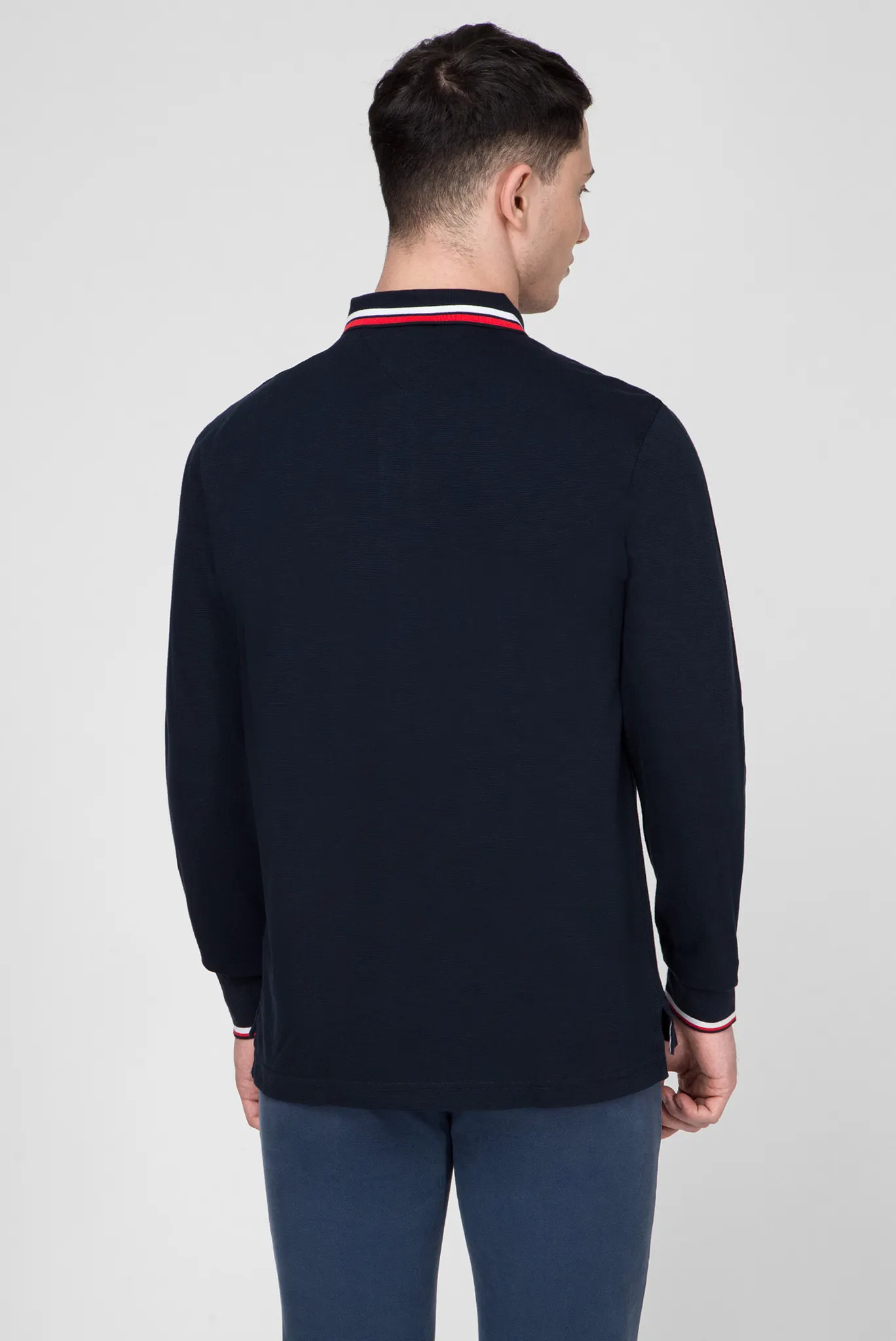 Мужское синее поло с длинным рукавом SOLID TEXTURE BADGE LS 3