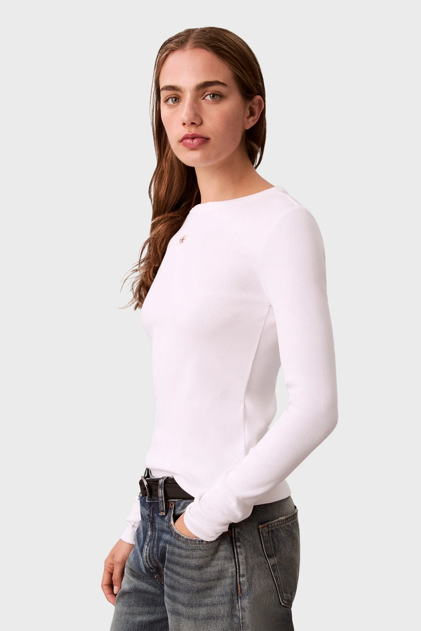 Лонгслив LS WOVEN LABEL 2X2 RIB CREW TOP 3