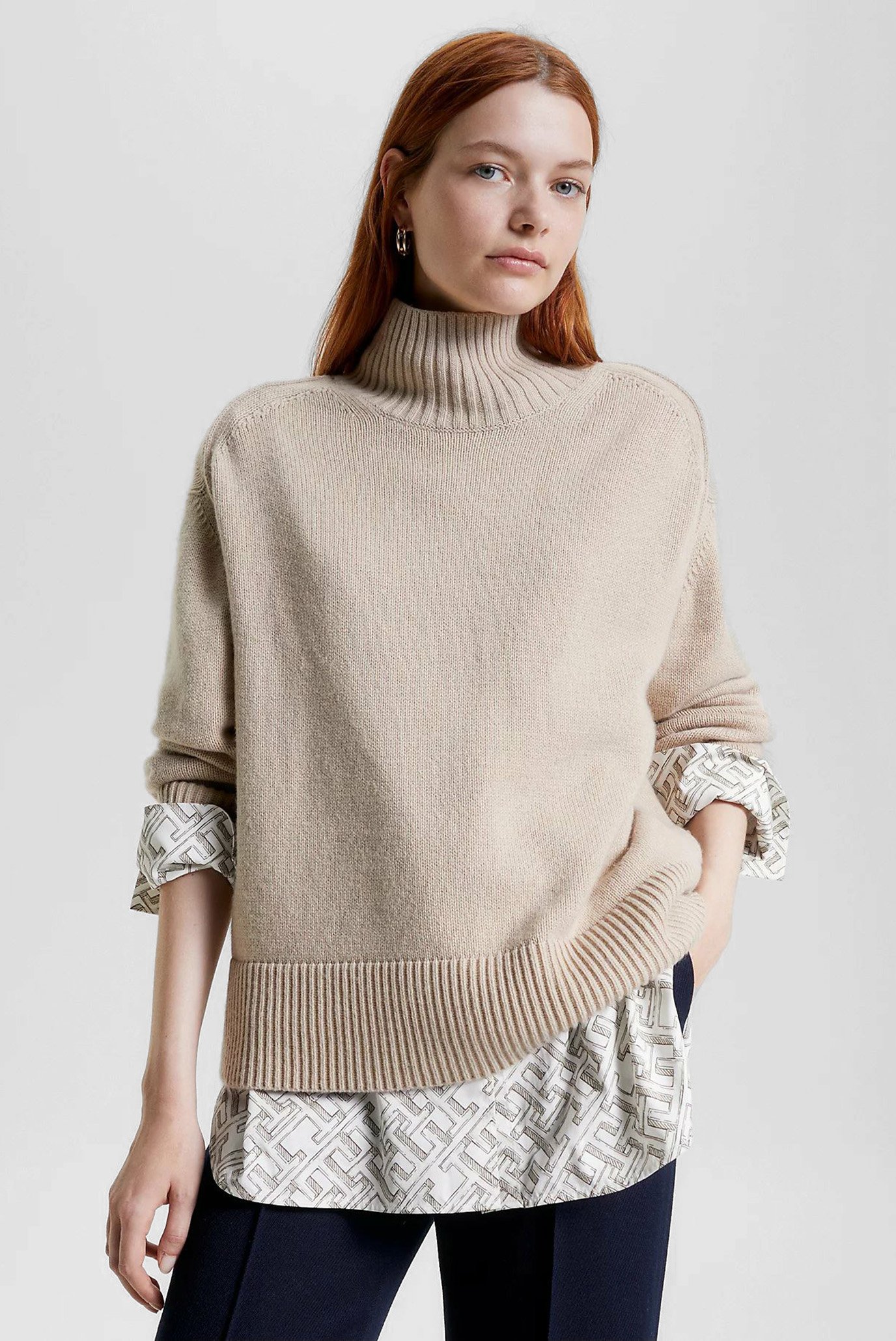 Женский бежевый свитер WOOL BLEND MOCK-NK 4