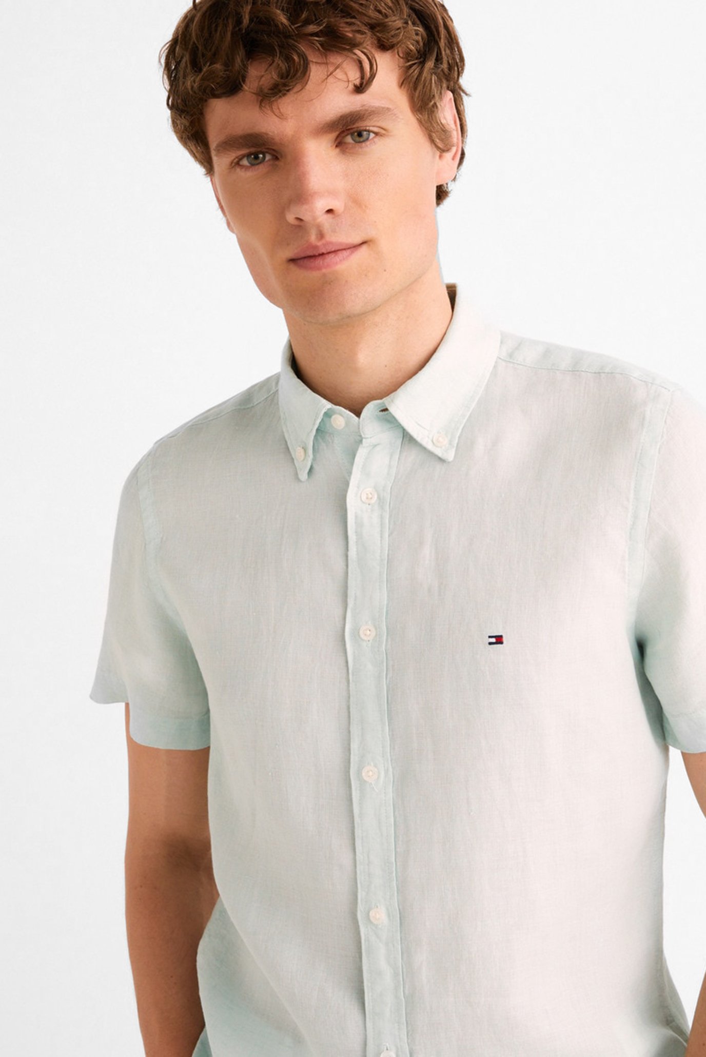 Мужская мятная льняная рубашка  PIGMENT DYED 6