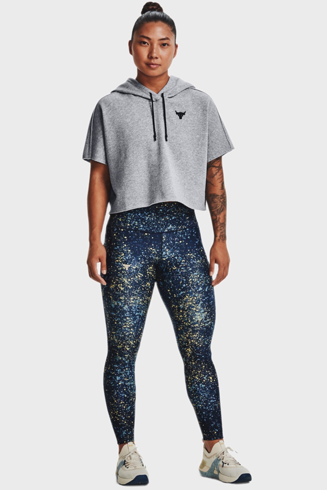 Женское серое худи UA Pjt Rock SS Fleece Hde 2