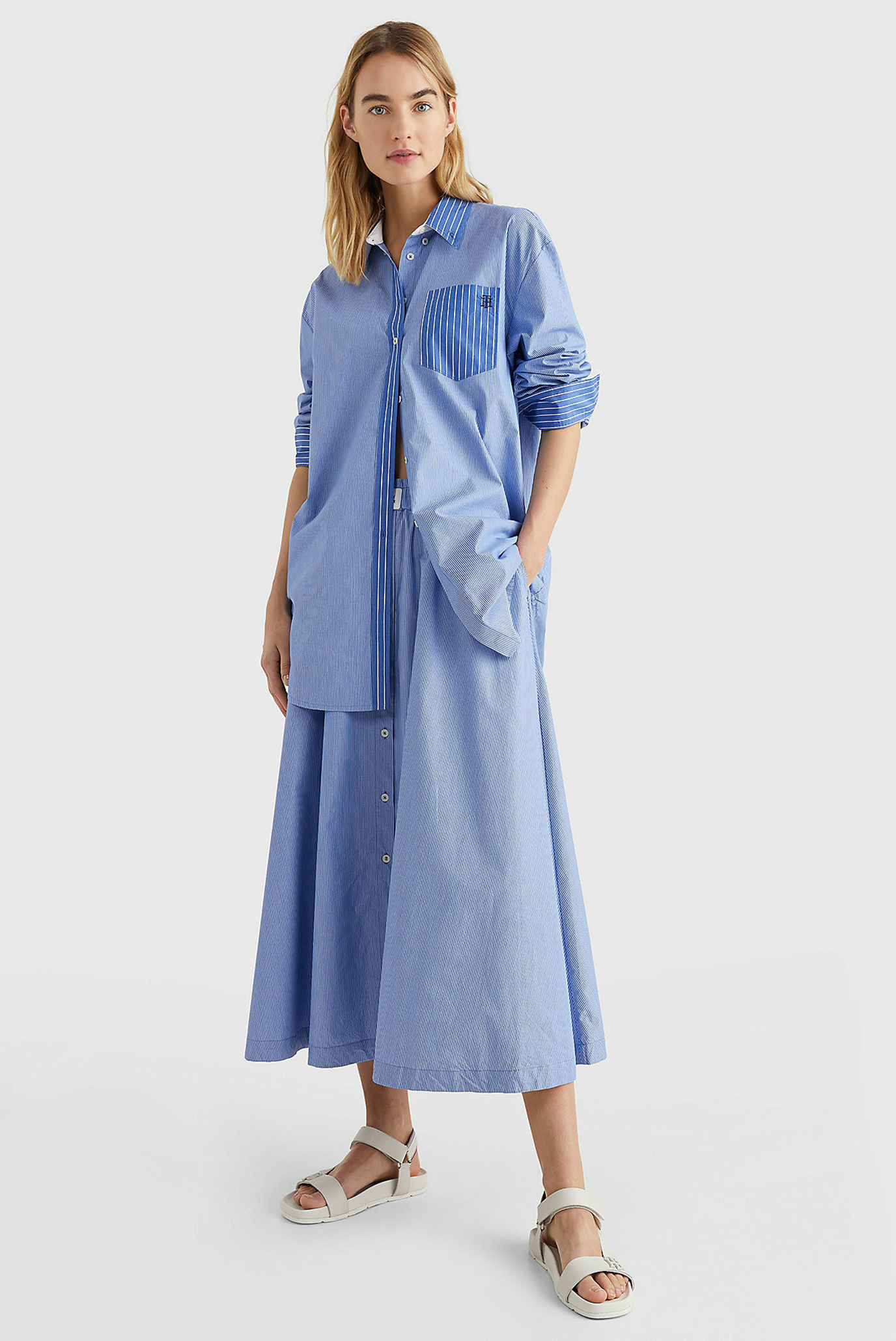 Женская голубая юбка в полоску ORG CO STRIPE MIDI PULL ON 7