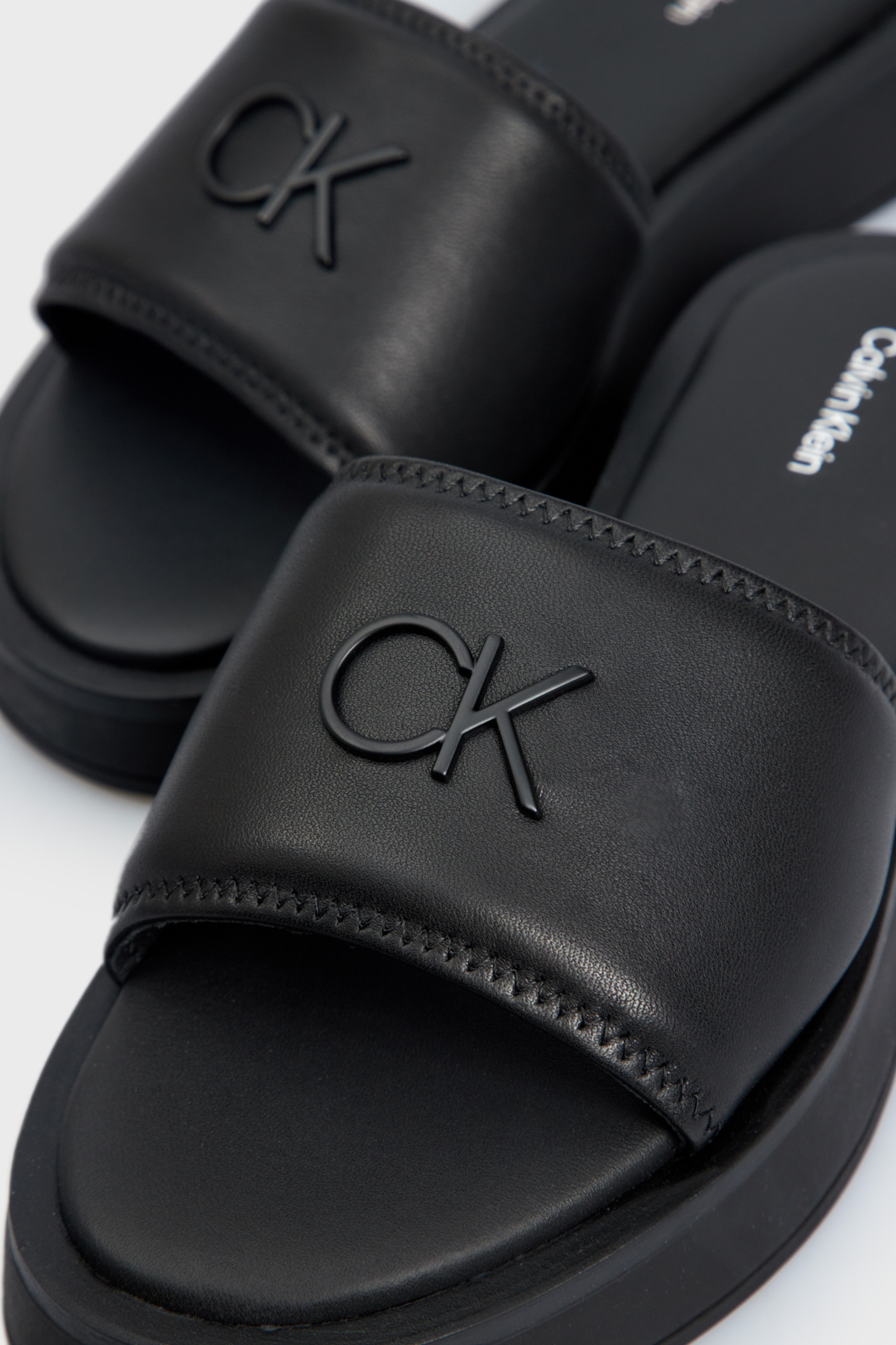 Женские черные кожаные слайдеры DRESS FLATFORM 7