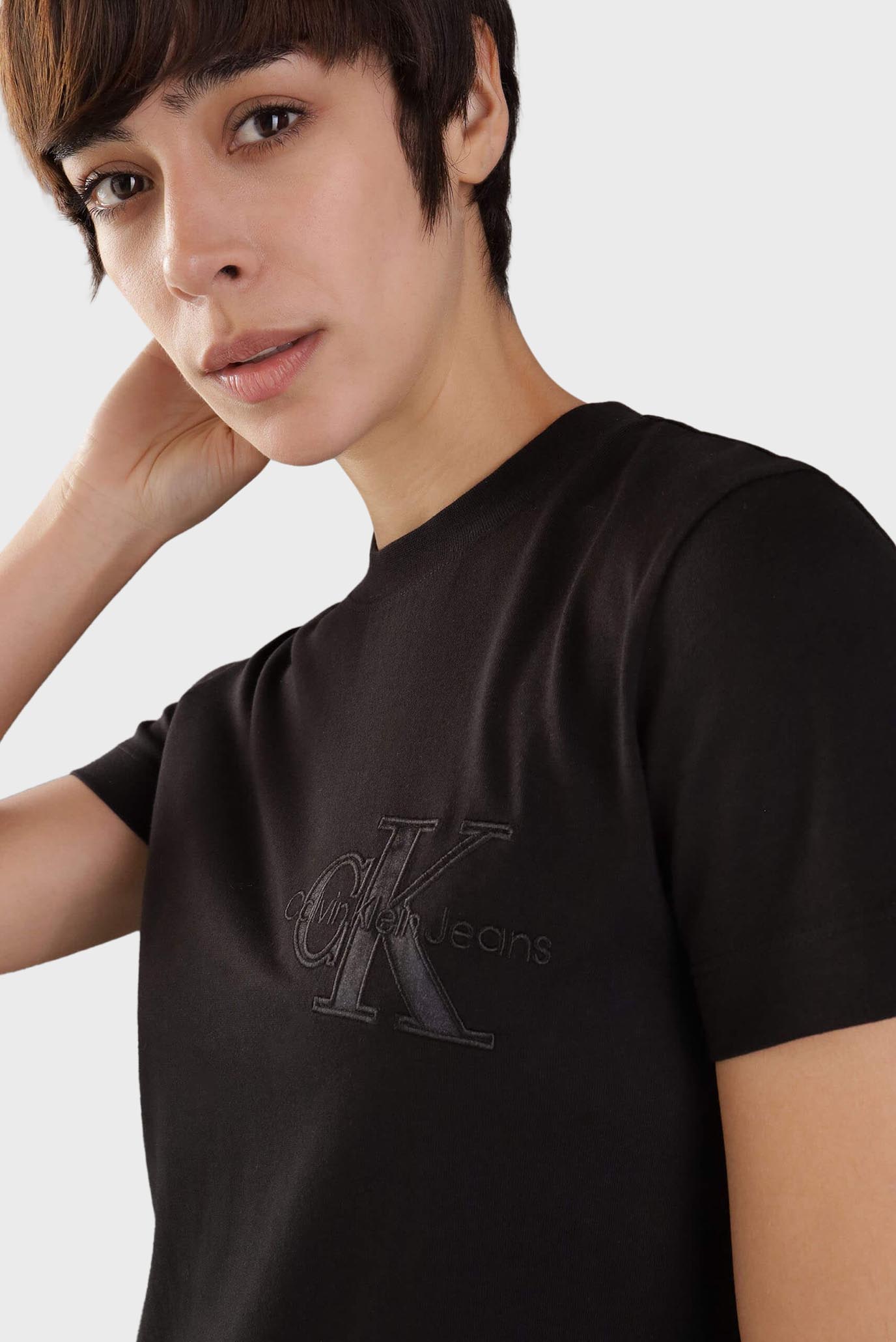 Женская черная футболка SATIN APPLIQUE REGULAR TEE 7