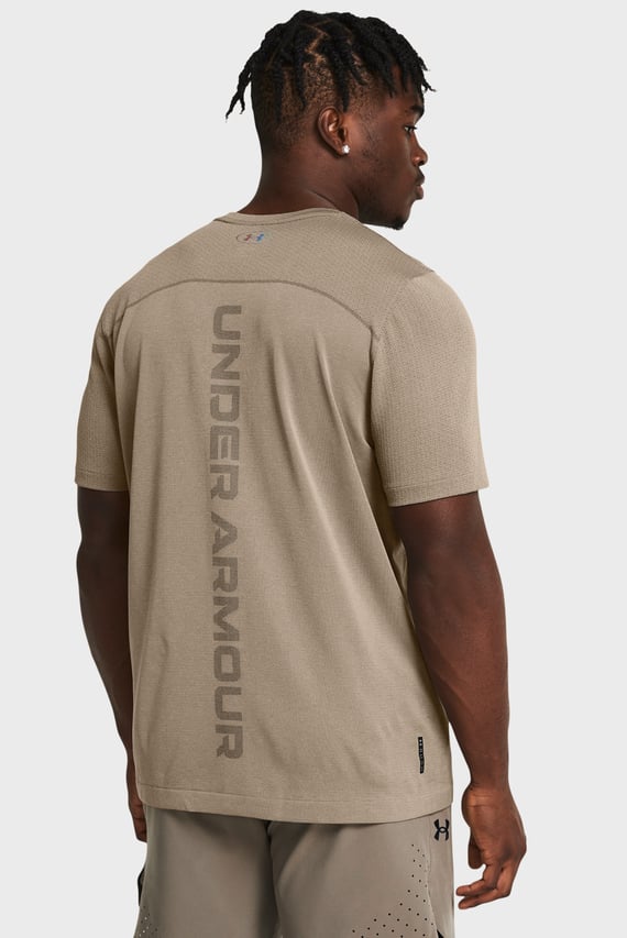 Мужская бежевая футболка UA Rush Seamless Wordmark SS
