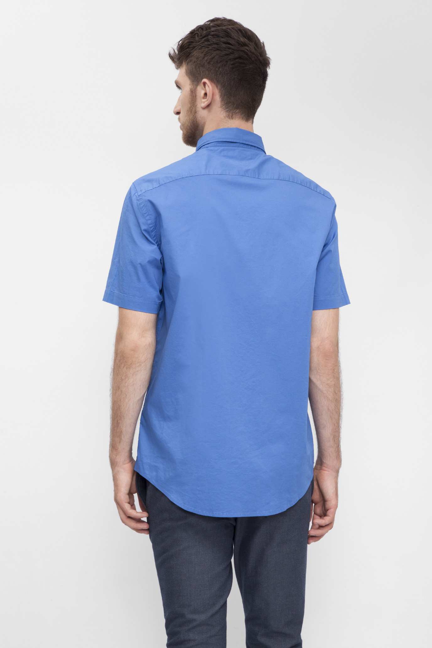 Мужская синяя хлопковая рубашка 8