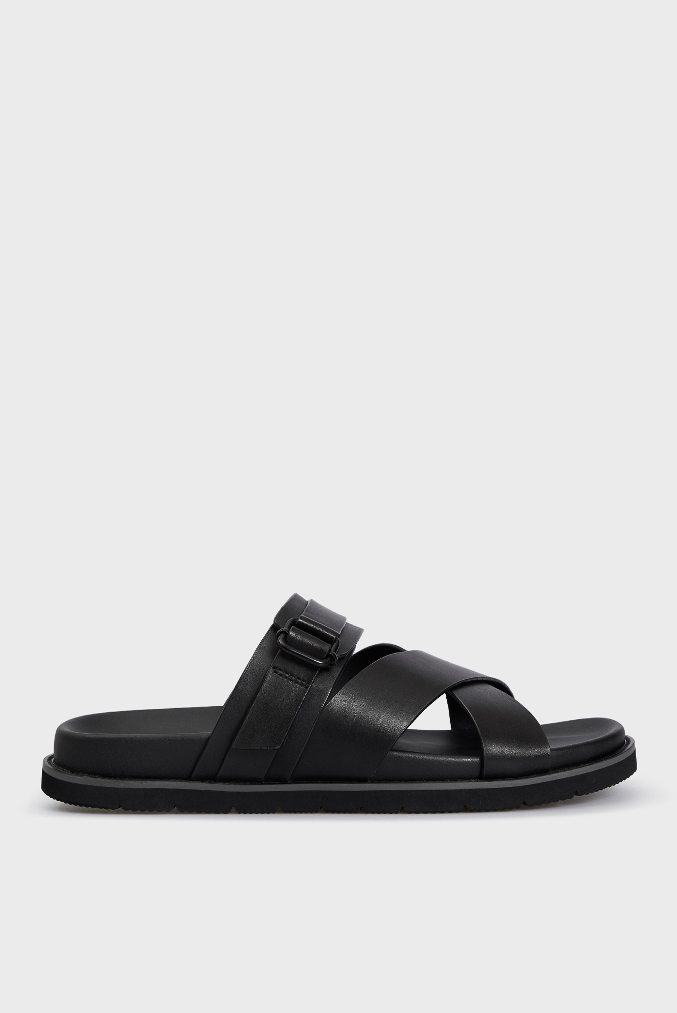 Мужские черные кожаные слайдеры 6