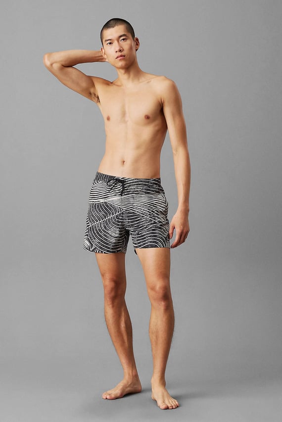 Мужские черные плавательные шорты с узором MEDIUM DRAWSTRING-PLACED