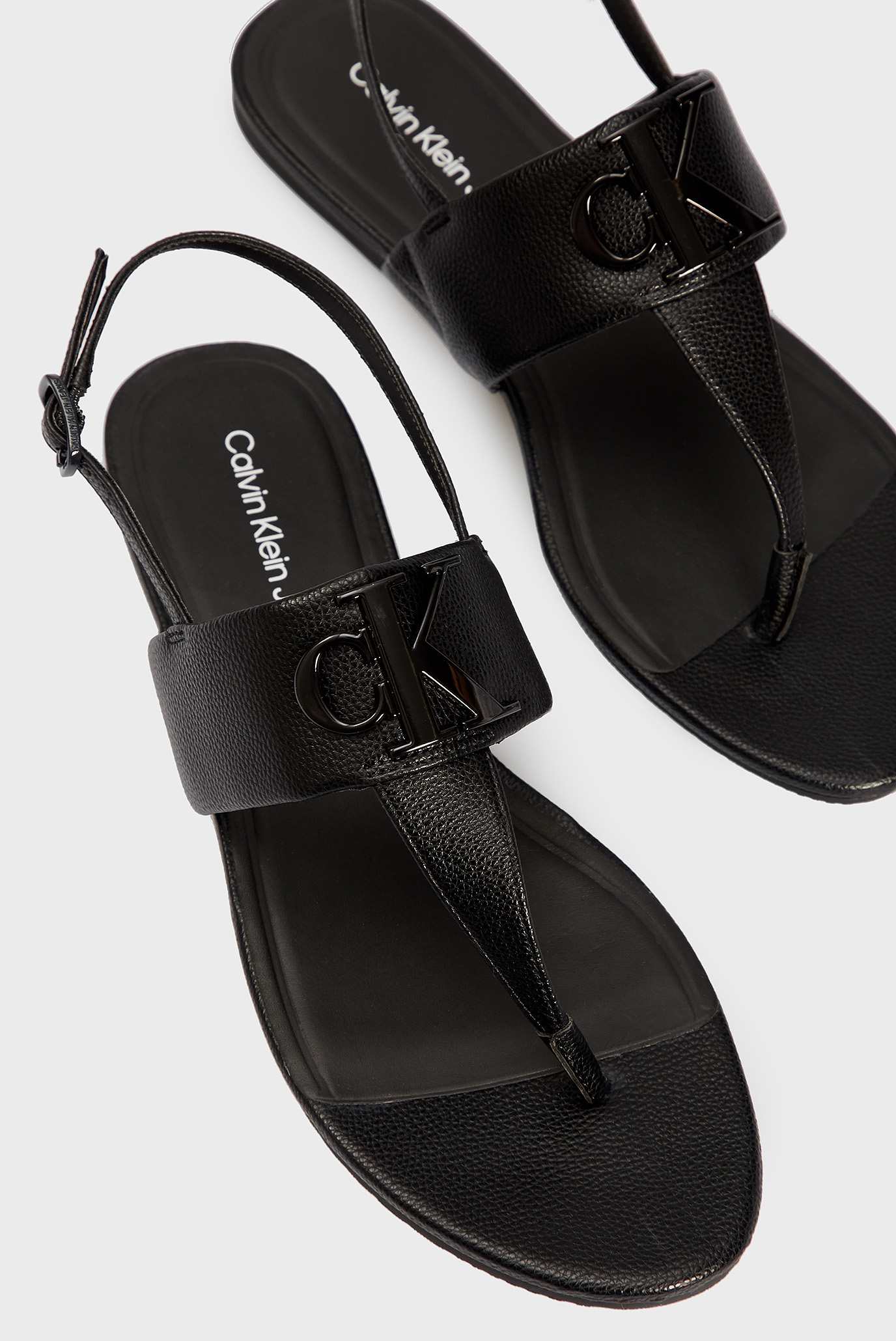 Женские черные кожаные сандалии FLAT 7