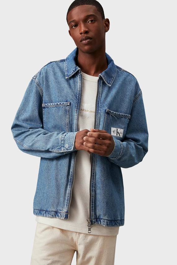 Мужская синяя джинсовая рубашка ZIPPER DENIM SHIRT JACKET