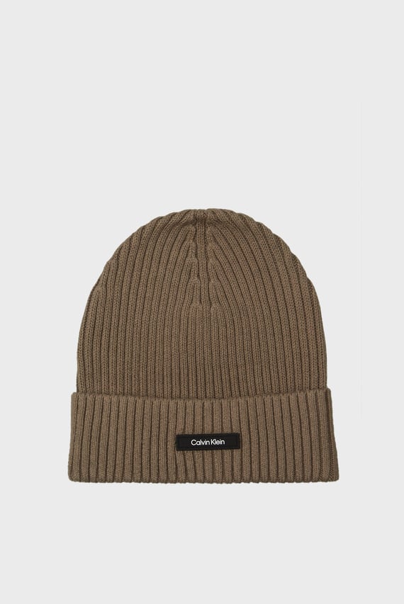 Мужская коричневая шапка CLASSIC COTTON RIB BEANIE