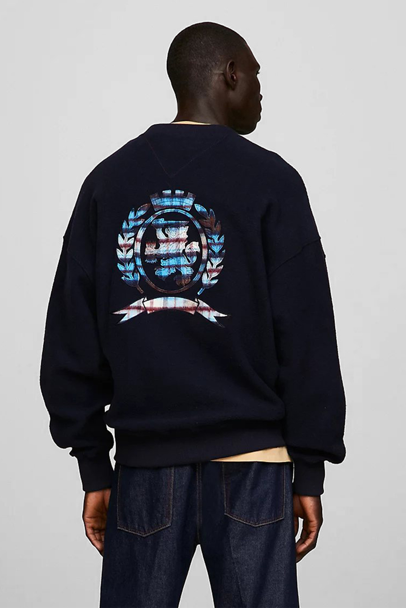 Мужской темно-синий свитшот THC TARTAN OVERSIZED CNECK 2