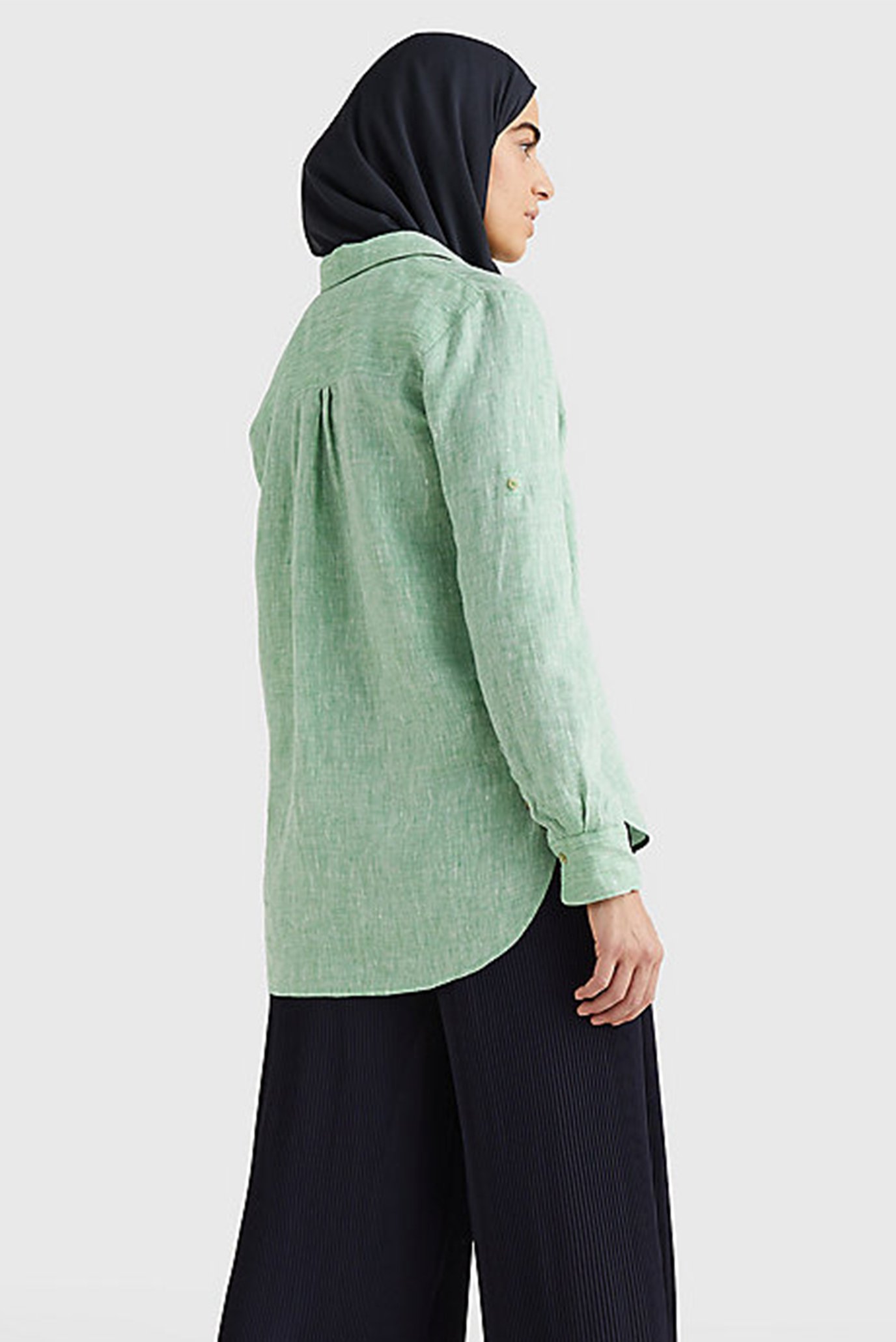 Женская зеленая льняная рубашка LINEN N RELAXED LONG 3