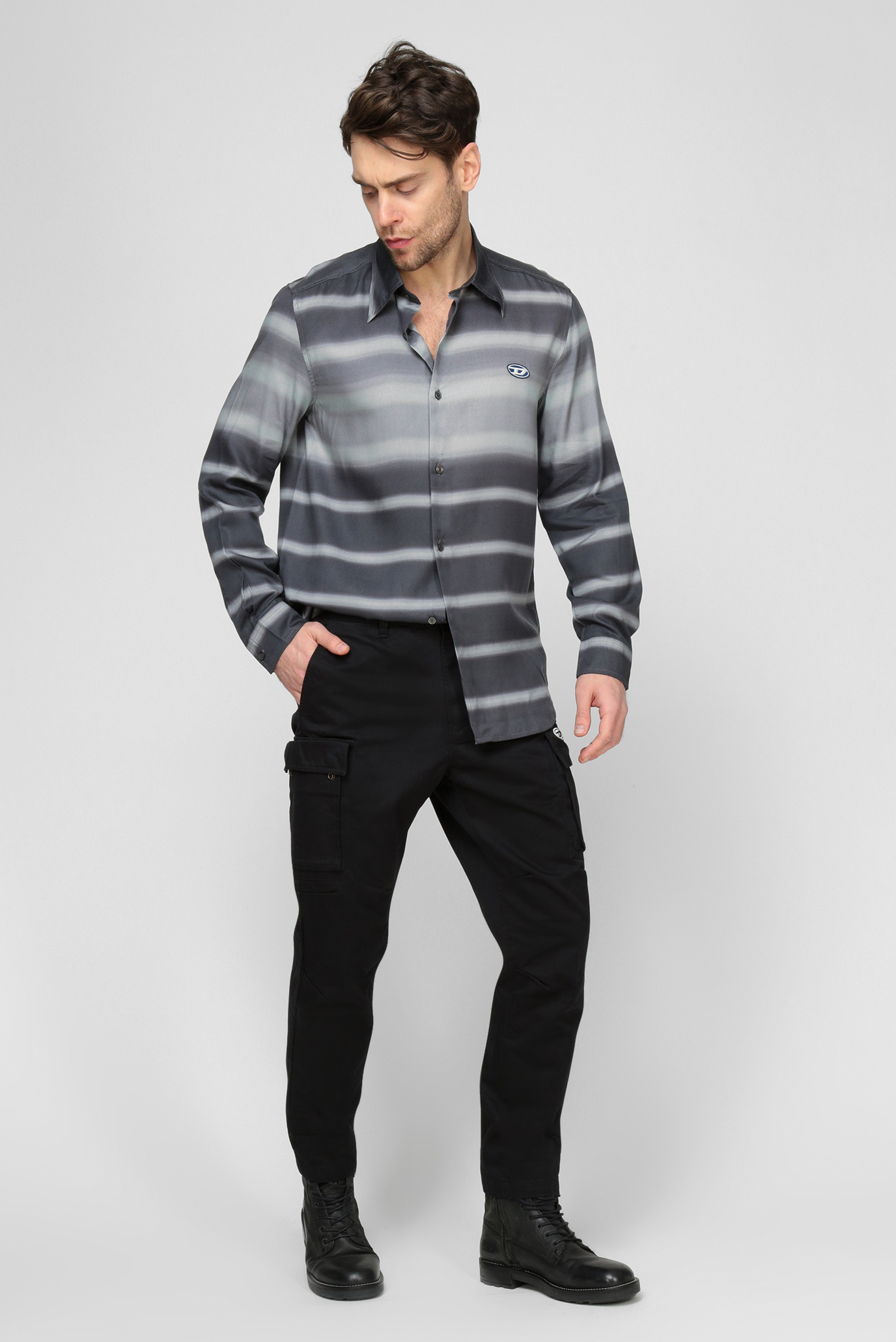 Мужская черная рубашка ТUCKER-STRIPE 5