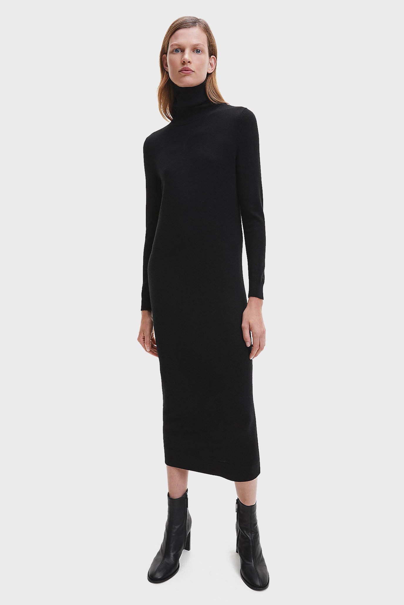 Женское черное шерстяное платье EXTRA FINE WOOL ROLL NECK 1