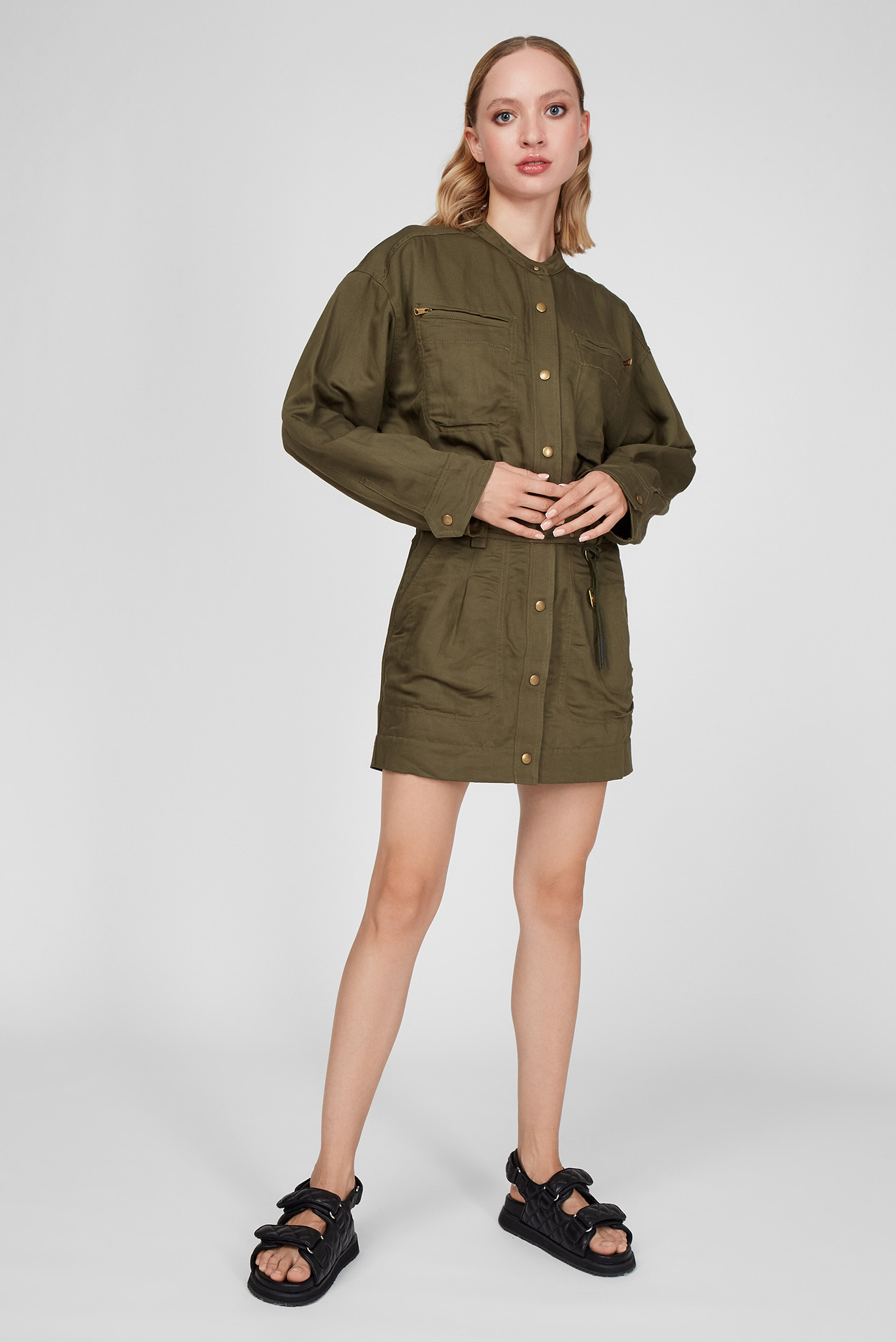 Женское зеленое льняное платье D-ANGELICADiesel Женское зеленое льняное платье D-ANGELICA 2