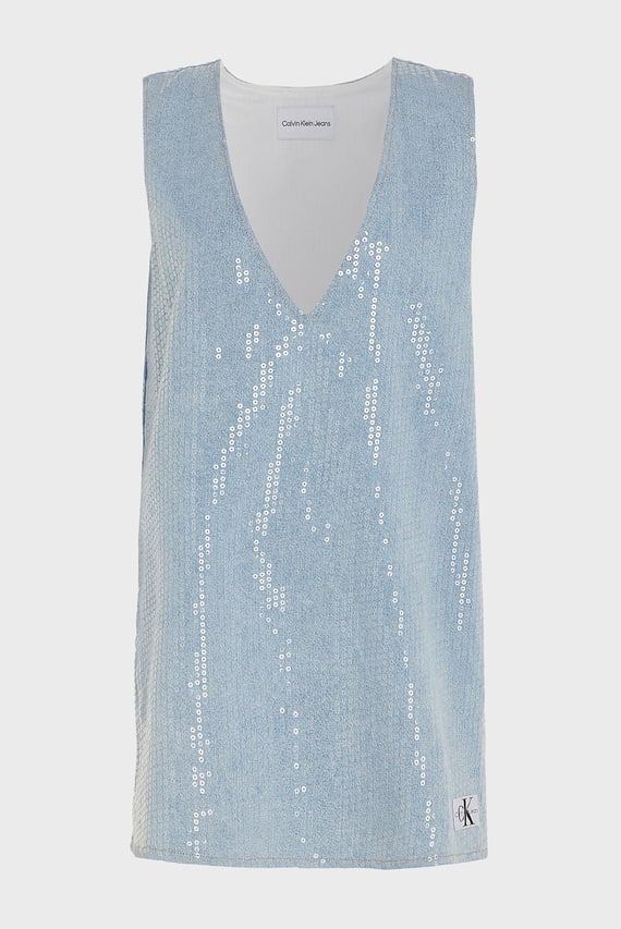 Платье LOW V-NECK SEQUINS DENIM DRESS Платье LOW V-NECK SEQUINS DENIM DRESS