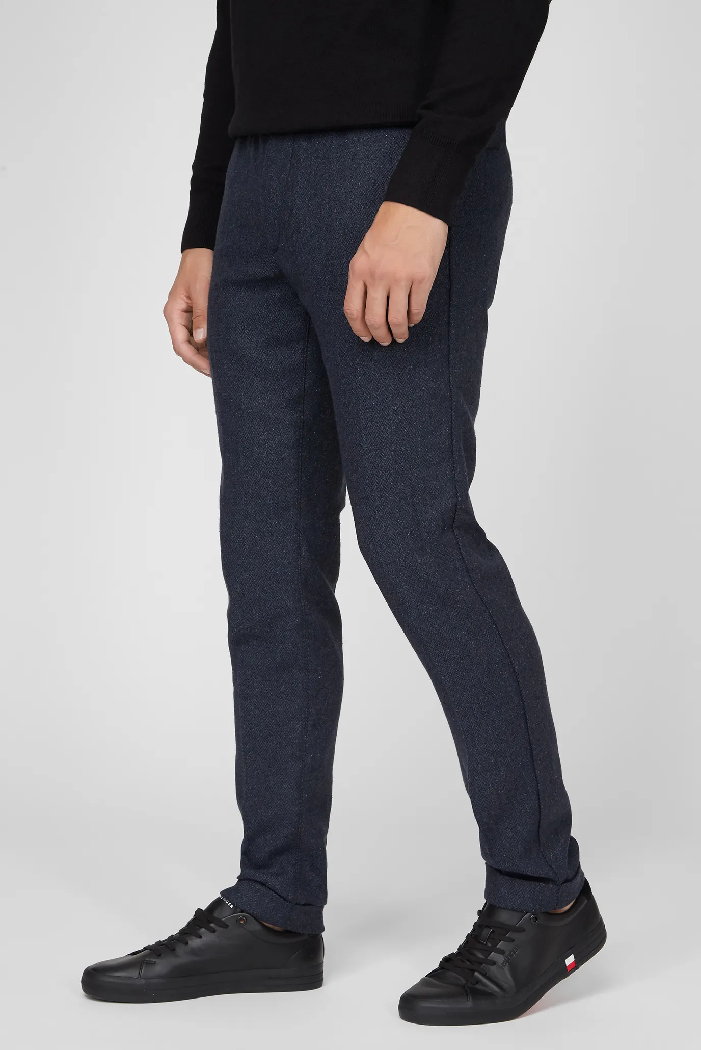 Мужские синие шерстяные брюки HMT HERRINGBONE PULL ON 7