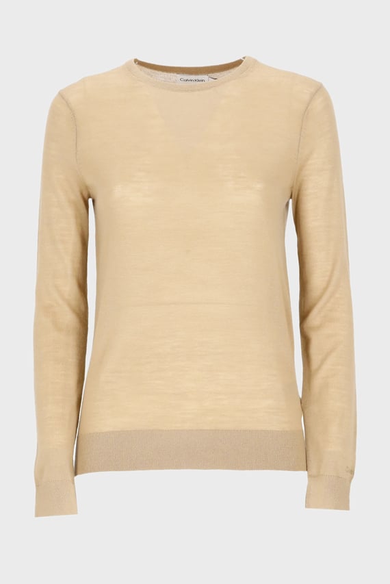 Женский бежевый шерстяной джемпер EXTRA FINE WOOL CREW Calvin Klein