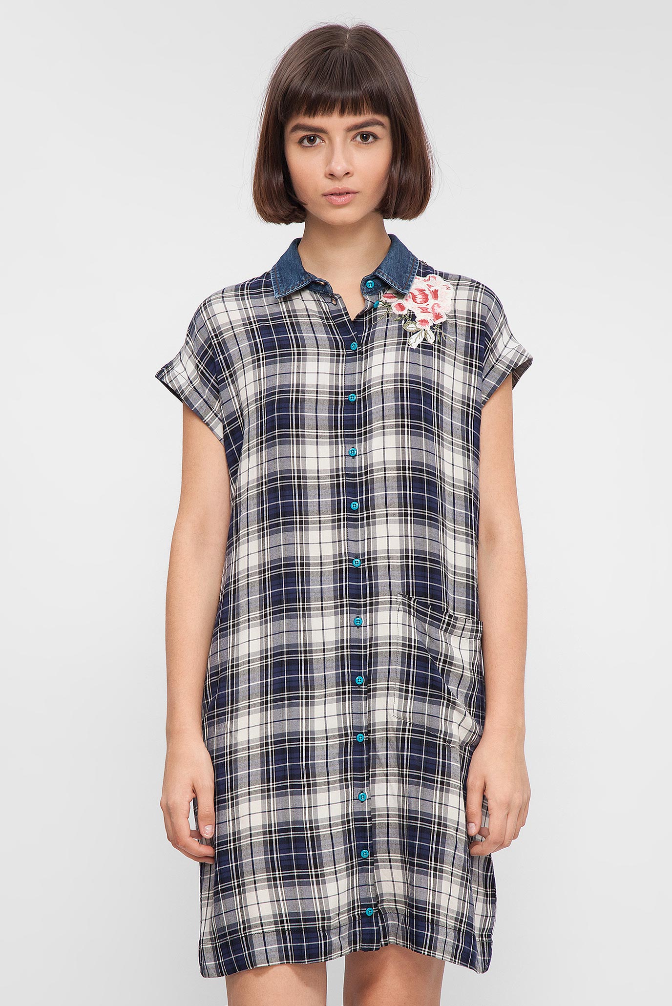 Женское синее платье-рубашка 6