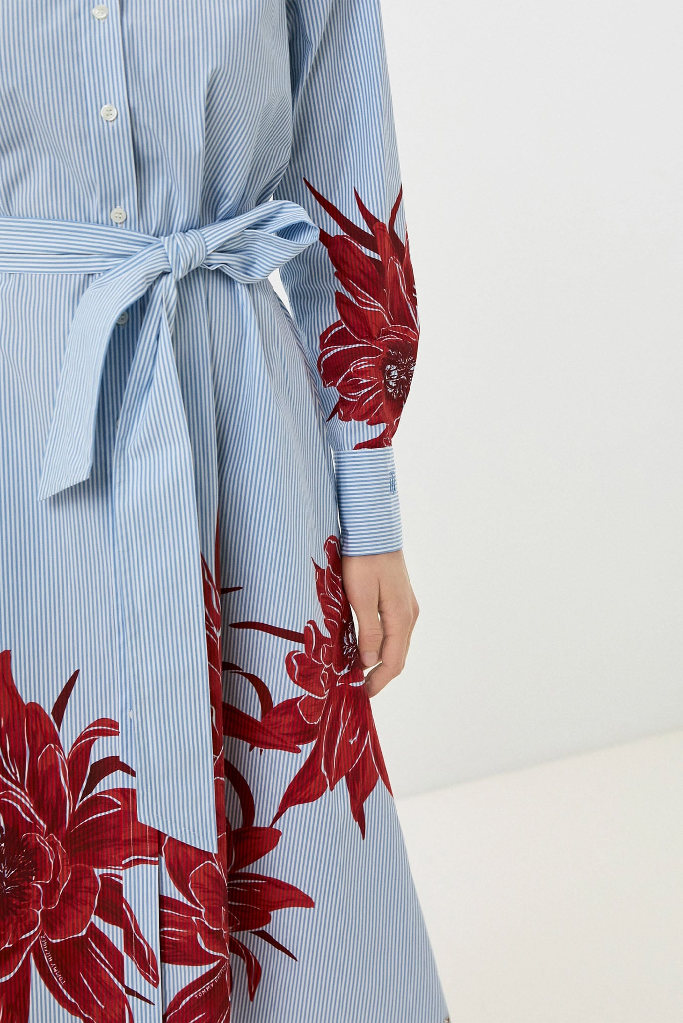 Женское голубое платье в полоску FLORAL MIDI SHIRT DRESS LS 6