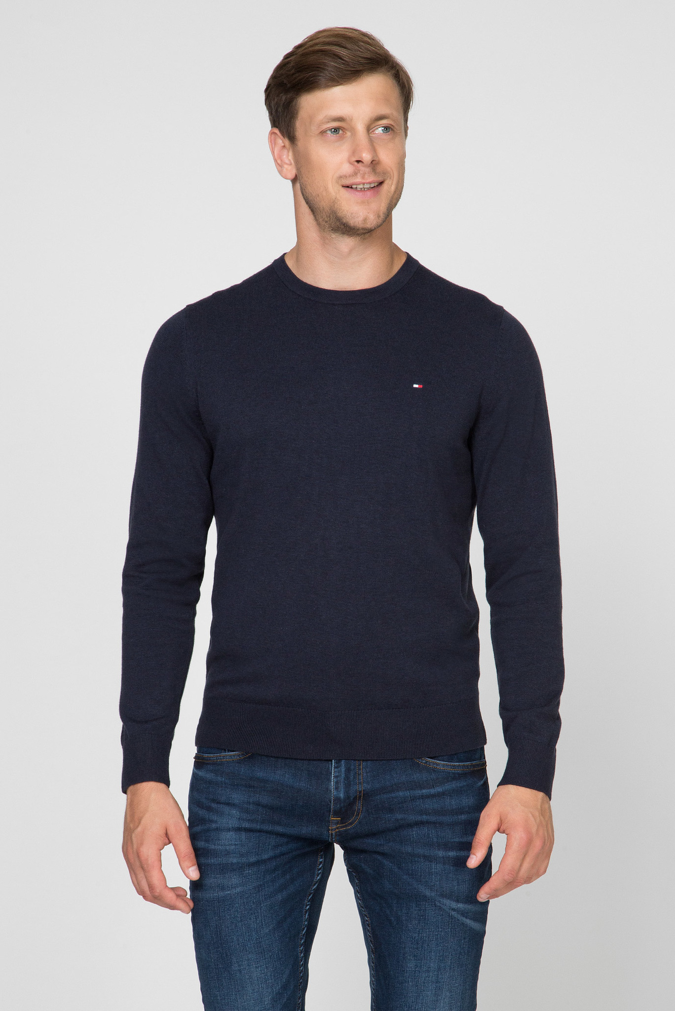 Мужской темно-синий джемпер ORGANIC COTTON SILK CREW NECK 1