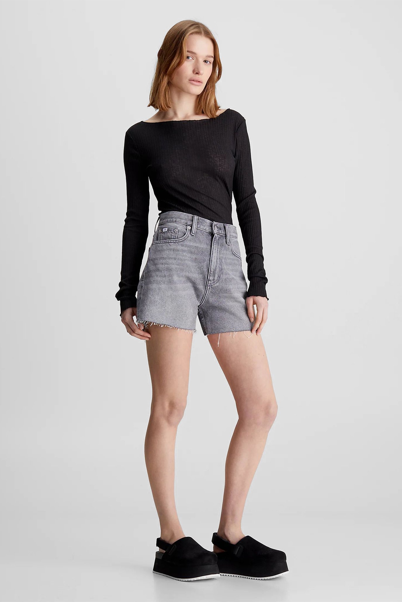 Женские серые джинсовые шорты MOM SHORT 5