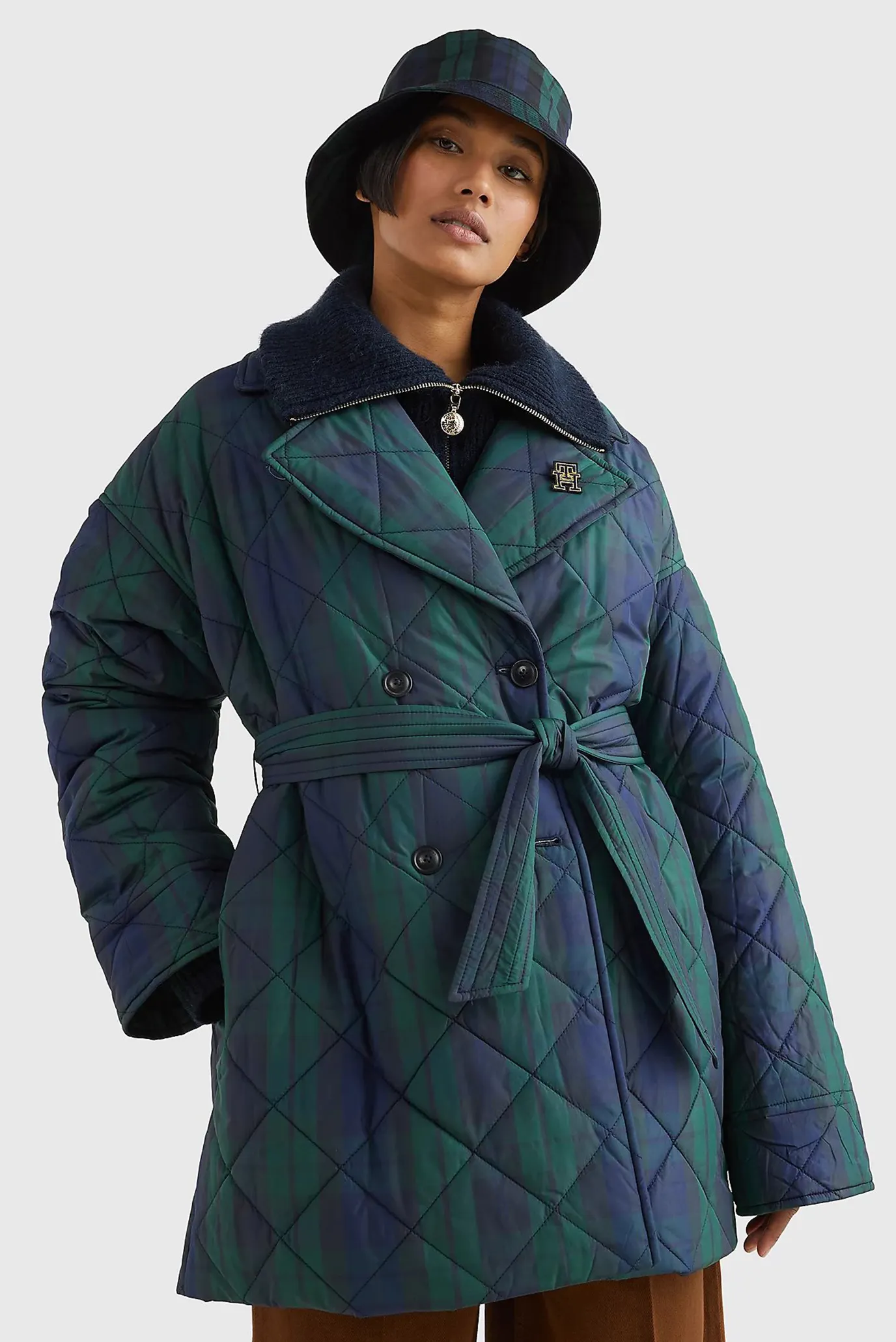 Женская зеленая куртка в клетку CHECK QUILTED 8