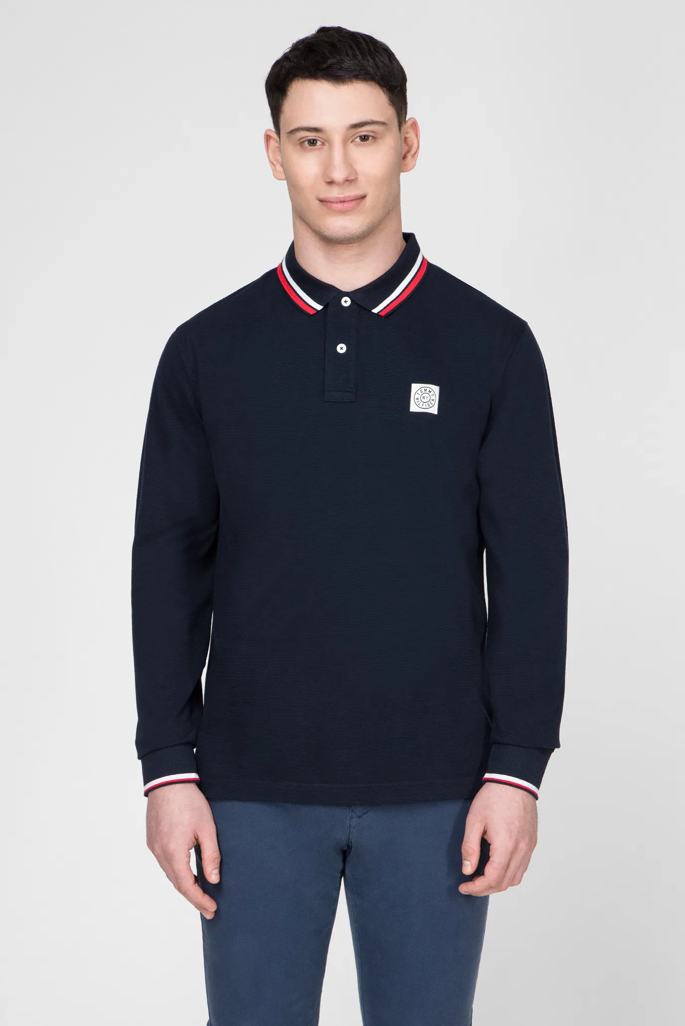 Мужское синее поло с длинным рукавом SOLID TEXTURE BADGE LS 6