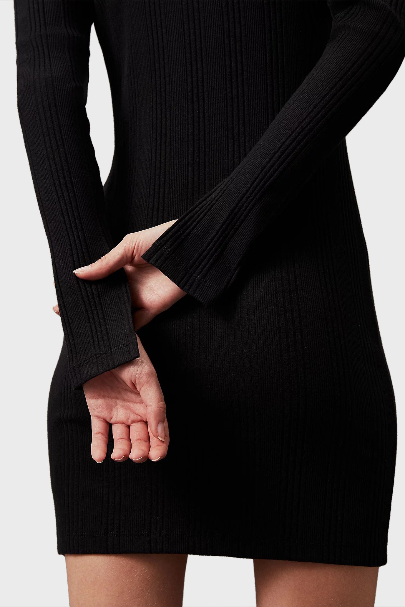 Женское черное платье VARIEGTAED RIB HALF ZIP LS DRESS 4