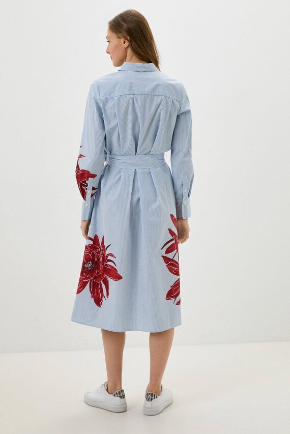 Женское голубое платье в полоску FLORAL MIDI SHIRT DRESS LS