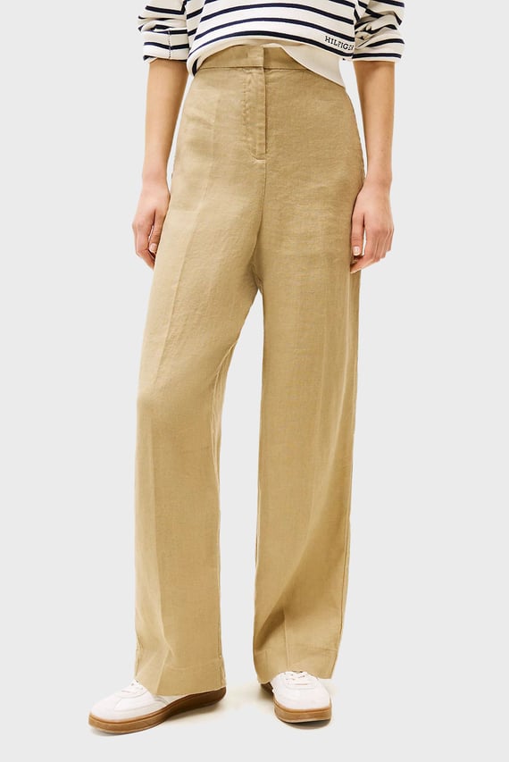 Женские бежевые льняные брюки TAILORED STRAIGHT